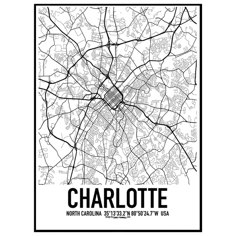 Charlotte Map Poster. Find your posters at Wallstars Online. Shop today!