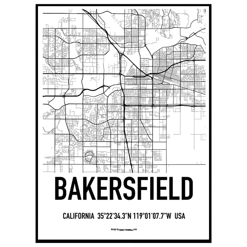 Bakersfield Map Poster. Find your posters at Wallstars Online. Shop today!