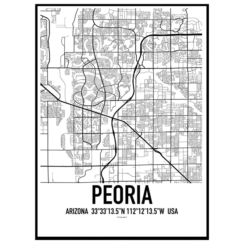 Peoria Map Poster. Find your posters at Wallstars Online. Shop today!